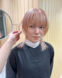 Pink milk tea wolf cut🌸🌸 Bleach 3回. . .