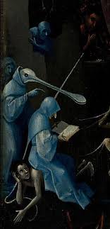 The left panel is the world when. A Demon Reads Sitting On A Reprobe Detail From The Garden Of Earthly Delights Hieronymus Bosch Hieronymus Bosch Hieronymous Bosch Garden Of Earthly Delights