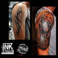 Weitere ideen zu oberarm tattoo, tätowierungen, tattoo ideen. Cover Up Oberarm Altes Tribal Mit Koi Cover Tattoo Cover Up Tattoos Cover Up Tattoo