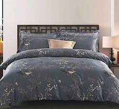 Wake In Cloud Gray Comforter Set Queen 3 Piece Birds Floral Flowers Leaves Pattern Printed On D Grey Comforter Sets Queen Comforter Sets Grey Comforter Sets