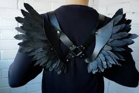 Men S Leather Harness With Wings Leather Wings Etsy Leather Harness Collars For Women Leather Men