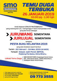 Pelbagai jawatan kosong kelantan terkini, swasta, part time, freelance, full time & internship 2020/2021. Jawatan Kosong Sebagai Juruwang Jurujual Sempena Pesta Buku Kelantan 2019 Negerikelantan Com