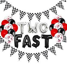 Let me tell you, he had the time of his life… and then it hailed. Two Fast Birthday Decorations Race Car 2nd Second Party Supplies For Boy Girl Kids Lets Go Racing Chequered Checkered Black And White Pennant Banner Flags Educational Toys Planet