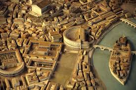 Reconstruction Of Ancient Rome With The Theatre Of Marcellus In The Centre Adjoining The Isola Tiberina Island In The Tibe Ancient Rome Rome In Ancient Times