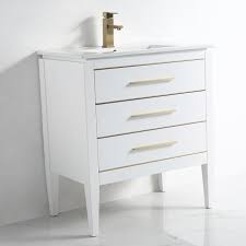 Available in gray or white and in sizes 24 and 30 inches. Dowell 30 Vanity Model 031 30 0115 Color Matte White Gold Handle