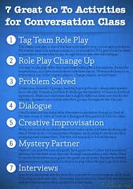 7 Great Go To Activities For Conversation Class Poster Efl Teaching Language Teaching Teaching English