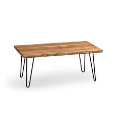 This is a great diy option for beginners who aren't yet comfortable with power tools and don't have a massive budget for supplies. Alaterre Furniture Hairpin 48 In Natural Large Rectangle Wood Coffee Table With Live Edge Awdd1220 The Home Depot