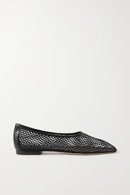 Black Leather Trimmed Fishnet Loafers Porte Paire In 2020 Blue Suede Shoes Trending Shoes Chic Shoes