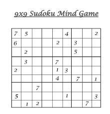 (while playing these sudokus, you will sometimes find no cell with a unique solution, so that you may need to try different numbers for a cell to find the puzzle's solution!) 9x9 Sudoku 9