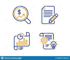 article report document and currency audit icons set