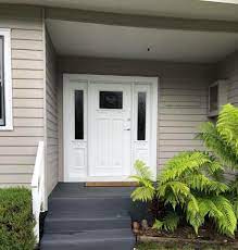 Maybe you would like to learn more about one of these? Wall Colour Colourbond Dulux In Dune With Door In Vivid White Floor Is Colourbond Dulux Ironstone Door I House Paint Exterior House Exterior House Cladding