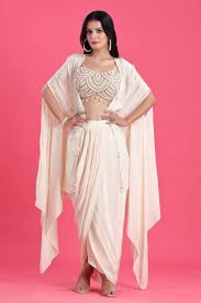 Buy Milky White Indo-Western Crop Top with Jacket | Ethnic Festive Outfits