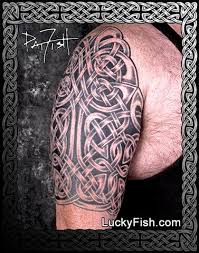 Choose the upper half of your arm for easy concealing access or the bottom half if you'd prefer the design to creep onto your hand and fingers. Valiant Upper Arm Half Sleeve Celtic Tattoo Design Luckyfish Art