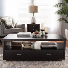 Set the mood of your space by choosing the perfect shade from sandy beige to dark cherry. Baxton Studio Derwent 47 In Dark Brown Large Rectangle Wood Coffee Table With Drawers 28862 3819 Hd The Home Depot