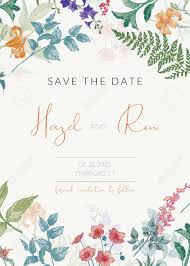 Country club of darien, ct. Botanical Wedding Invitation Template With Hand Drawn Herbs And Flowers Colored Save The Date Card Template In Vintage Style Royalty Free Cliparts Vectors And Stock Illustration Image 127095999