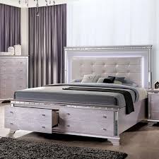 Two storage drawers are featured in the footboard to store extra blankets similar search terms: Furniture Of America Foa Claudette Cm7972ek Bed Glam King Size Bed With Footboard Storage And Built In Led Lights Del Sol Furniture Upholstered Beds