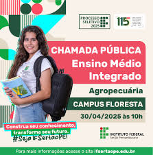 Campus Floresta do IFSertãoPE divulga edital de chamada pública para Ensino  Médio Integrado em Agropecuária - Campus Floresta