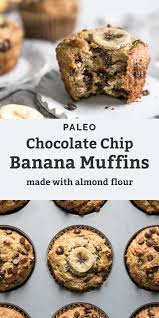 Almond Flour Banana Chocolate Chip Muffins Fit Mitten Kitchen Recipe Almond Flour Banana Muffins Banana Chocolate Chip Banana Chocolate Chip Muffins