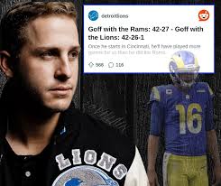 🦁 Jared Goff has officially crossed into Detroit history. With his next  start in Cincinnati, Goff will have played more games for the Lions than he  did for the Rams. Think about