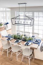 A modern adaptation on nostalgic diner style lighting, this ceiling light has clean lines and clear glass for timeless appeal. Navy Blue Dining Table Decor Novocom Top