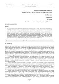 Among the university students in malaysia by chai ming thung chia ying kai fong sheng nie lew wan chiun tan chang abstract over the years, numerous researchers have studied on the determinants of personal saving behaviour among the households and. Pdf The Impact Of Financial Literacy On Student Teachers Saving Intention And Saving Behaviour