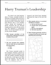 Harry Truman S Leadership Free Printable Reading With Questions Pdf File For High Schoo High School History High School History Classroom History Classroom