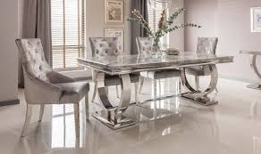 Arianna Grey Marble And Polished Steel 200cm Dining Table With 6 Belvedere Pewter Grey Crushed Velve Dining Table Marble Marble Top Dining Table Marble Dining
