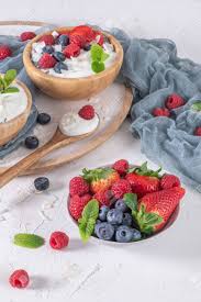 The muffin reminds one of light raspberry cheesecake. Yogurt And Berries For Healthy Breakfast Bowl Of Greek Yogurt With Raspberry Blueberries And Strawberries Stock Photo Picture And Royalty Free Image Image 147696662