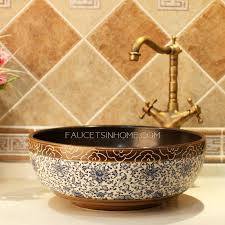 porcelain vessel sink vintage blue and