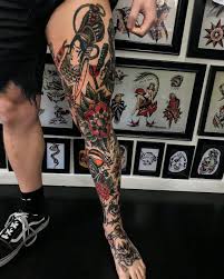 Mikey Sharks Traditional Tattoo Leg Sleeve Traditional Tattoo Sleeve Leg Tattoo Men