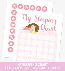 Pink Girl Sleeping Chart Toddler Night Reward Chart Printable Good Night Chart 48 Reward Star Stickers Kids Sleep Star Chart