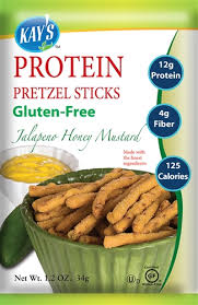 Whoever decided to pair mustard with pretzels is a genius. Gluten Free Low Carb Jalapeno Honey Mustard Protein Pretzel Sticks Kay S Naturals