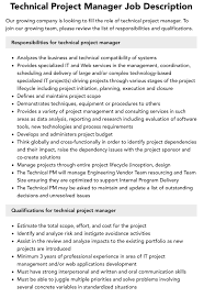 Technical Project Manager Job Description | Velvet Jobs