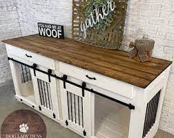 Double Door Dog Crate Handcrafted Dog Crate Double Door Crate Dog Furniture In 2020 Dog Crate Furniture Crate Furniture Dog Furniture