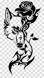 Wolf Head And Rose Illustration Sleeve Tattoo Drawing Wolf Tatto Transparent Background Png Half Sleeve Tribal Tattoos Rose Illustration Tattoo Art Drawings