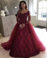 Burgundy Lace Long Sleeves Wedding Dresses For Bride 2018 Elegant Bridal Gowns Wit Long Sleeve Ball Gowns Wedding Dress Long Sleeve Long Sleeve Evening Dresses