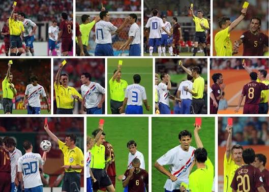 June 25, 2006 Portugal 1-0 Netherlands 12 yellow cards. 4 red cards. 😳
