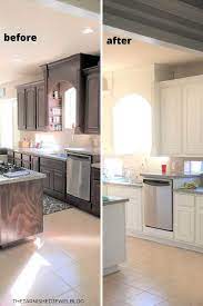 Before and after painted kitchen cabinets ben moore, brilliant white, satin finish. 5 Tips Painting Dark Kitchen Cabinets White And The Mistakes I Made