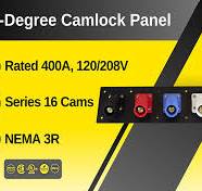 5 Position CAM Lock Panel, 400 Amp, 3 Phase 120/208V, Male, 45°, Threaded  Post Connections with NEMA 3R Caps and Lanyards, Series 16 CAM Connectors,  ...
