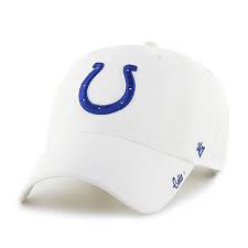 A fielder in baseball wears his cap with the brim in front so he can shade his eyes from the sun by just moving his neck in order to catch the ball. Indianapolis Colts Miata Clean Up White 47 Brand Womens Hat Indianapolis Colts 47 Brand Adjustable Hat