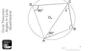 This circle is called the circumcircle or circumscribed circle. Circle Theorems Angles In Cyclic Quadrilateral Grade 6 Onmaths Gcse Maths Revision Youtube