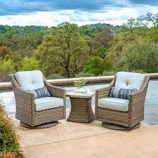 Lauren 3 Piece Woven Seating Set Conversation Set Patio Outdoor Swivel Chair Outdoor Furniture Sets