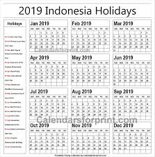 2019 Calendar With Holidays Indonesia Printable With Images Holiday Calendar National Holiday Calendar Philippine Holidays