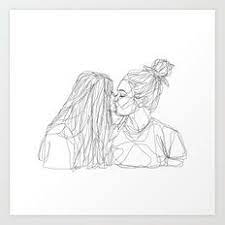 It was her friends turn! Girls Kiss Too Art Print Sketches Lesbian Art Easy Drawings