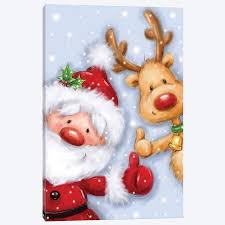 Santa And Reindeer Iii Canvas Art Print By Makiko Icanvas In 2021 Christmas Drawing Christmas Paintings Santa And Reindeer