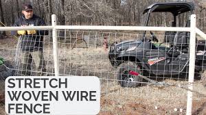 For a short stretch bolt two 2x4's together sandwiching the end of the wire, wrap that around the end post, place a shovel handle behind the 2x4's and use it as a lever to pry them away from the post. How To Stretch Woven Wire Fence Youtube