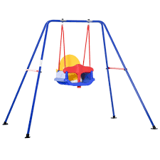 Outsunny Metal Toddler Swing Set With Baby Seat Harness Backyard Playground Outdoor Garden Playset For Kid Age 3 36 Months Walmart Com