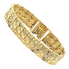 Solid 10k White Rose Or Yellow Gold Nugget Style Bracelet For Men 20mm