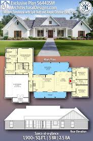 Plan 56443sm Exclusive Modern Farmhouse With Split Beds And Ample Outdoor Living Space Modern Farmhouse Plans Farmhouse Floor Plans Ranch House Plans