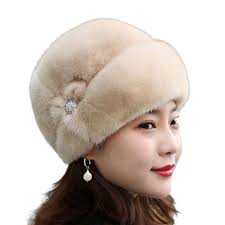 ALMA Winter Hat, Flower Decor Thickened Bucket Hats, Solid Color Keep Warm  Faux Rabbit Fur Middle-aged Cap Women